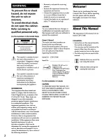 Preview for 2 page of Sony CDP-CX400 - Compact Disc Player Operating Instructions Manual