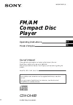 Предварительный просмотр 1 страницы Sony CDX-CA400 - Compact Disc Changer System Operating Instructions Manual