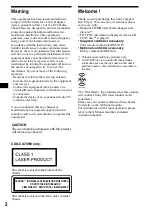 Preview for 2 page of Sony CDX-CA700X Installation/Connection Operating Instructions Manual