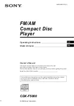 Предварительный просмотр 1 страницы Sony CDX-F5000 - Fm/am Compact Disc Player Operating Instructions Manual