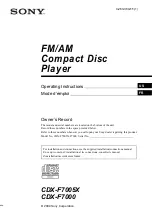 Предварительный просмотр 1 страницы Sony CDX-F7000 - Fm/am Compact Disc Player Operating Instructions Manual