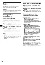 Preview for 14 page of Sony CDX-FW500 - Fm/am Compact Disc Player Operating Instructions Manual