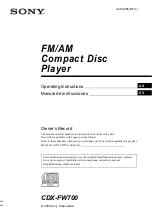 Sony CDX-FW700 - Fm/am Compact Disc Player Operating Instructions Manual preview