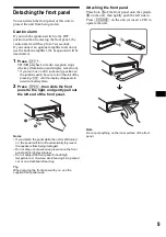 Предварительный просмотр 9 страницы Sony CDX-FW700 - Fm/am Compact Disc Player Operating Instructions Manual