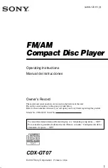 Sony CDX-GT07 - Fm/am Compact Disc Player User Manual preview