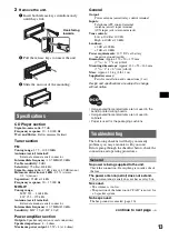 Предварительный просмотр 13 страницы Sony CDX-GT111 Operating Instructions Manual