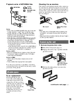 Preview for 11 page of Sony CDX-GT21W - 200w Cd Receiver Operating Instructions Manual