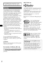 Предварительный просмотр 2 страницы Sony CDX-GT22W - Fm/am Compact Disc Player Operating Instructions Manual