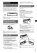 Предварительный просмотр 5 страницы Sony CDX-GT22W - Fm/am Compact Disc Player Operating Instructions Manual