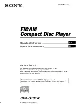 Sony CDX-GT31W - Fm/am Compact Disc Player Operating Instructions Manual preview