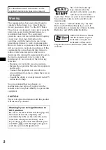 Preview for 2 page of Sony CDX-GT31W - Fm/am Compact Disc Player Operating Instructions Manual