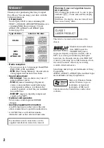 Предварительный просмотр 2 страницы Sony CDX-GT350 Operating Instructions Manual