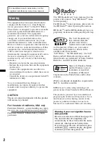 Предварительный просмотр 2 страницы Sony CDX GT430IP Operating Instructions Manual