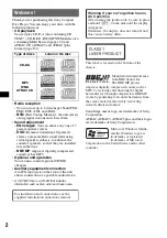 Предварительный просмотр 2 страницы Sony CDX-GT450 Operating Instructions Manual