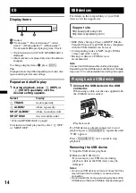 Предварительный просмотр 14 страницы Sony CDX-GT54UIW - Cd Receiver Mp3/wma/aac Player Operating Instructions Manual