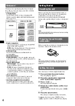 Предварительный просмотр 4 страницы Sony CDX-GT55IP Operating Instructions Manual