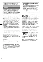 Предварительный просмотр 2 страницы Sony CDX-GT610UI - Cd Receiver With Ipod Connection Operating Instructions Manual