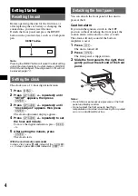 Предварительный просмотр 4 страницы Sony CDX-GT705DX - Cd Player With Mp3/wma Playback Operating Instructions Manual