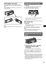 Предварительный просмотр 5 страницы Sony CDX-GT805DX - Cd Receiver Operating Instructions Manual