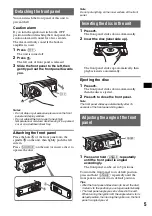 Предварительный просмотр 5 страницы Sony CDX-GT81UW - Usb Receiver Operating Instructions Manual