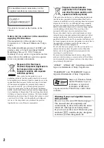 Preview for 2 page of Sony CDX-GT828U Operating Instructions Manual