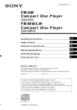 Preview for 1 page of Sony CDX-L630X - Fm/am Compact Disc Player Operating Instructions Manual