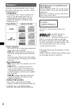 Предварительный просмотр 2 страницы Sony CDX-R5610 Operating Instructions Manual