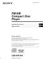 Предварительный просмотр 1 страницы Sony CDX-R5715X - Fm/am Compact Disc Player Operating Instructions Manual