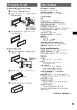 Предварительный просмотр 11 страницы Sony CDX-S2020 Operating Instructions Manual