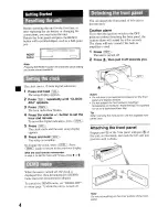 Предварительный просмотр 4 страницы Sony CDX-S2210 - Fm/am Compact Disc Player Operating Instructions Manual