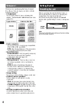 Предварительный просмотр 4 страницы Sony CDXGT820IP - Xplod GT Series Head Unit Operating Instructions Manual