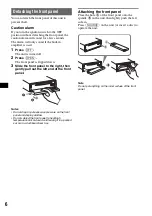 Предварительный просмотр 6 страницы Sony CDXGT820IP - Xplod GT Series Head Unit Operating Instructions Manual