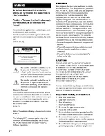 Предварительный просмотр 2 страницы Sony DAV-HDX277WC - Bravia Theater System Operating Instructions Manual