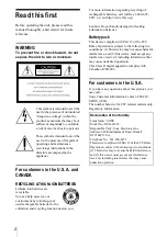 Предварительный просмотр 2 страницы Sony DCR-HC20 - Digital Handycam Camcorder Operation Manual