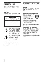 Предварительный просмотр 2 страницы Sony DCR-PC109 - Digital Handycam Camcorder Operation Manual