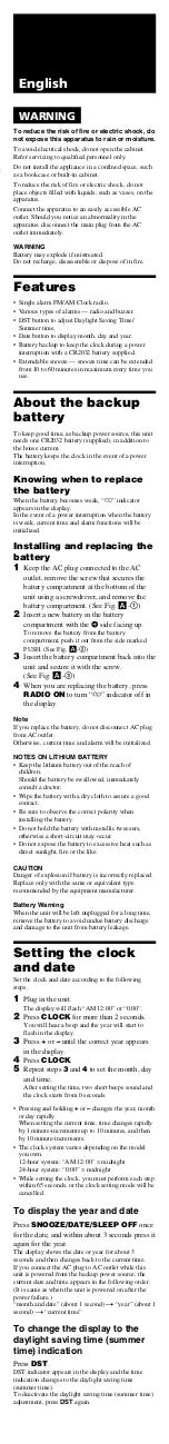 Preview for 2 page of Sony Dream Machine ICF-C218 User Manual