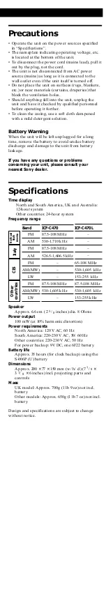 Предварительный просмотр 4 страницы Sony Dream Machine ICF-C470 User Manual