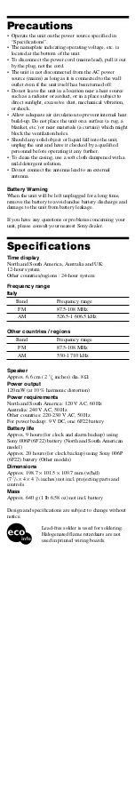 Preview for 4 page of Sony Dream Machine ICF-C492 User Manual