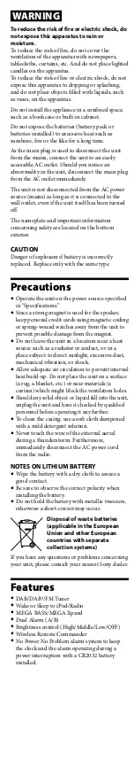 Preview for 2 page of Sony Dream Machine XDR-DS12iP User Manual