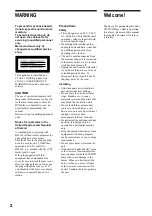 Preview for 2 page of Sony DVP-NS400D Operating Instructions Manual