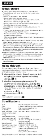 Предварительный просмотр 3 страницы Sony ECM-LV1 User Manual