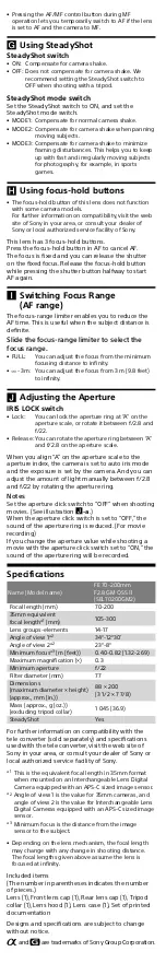 Preview for 7 page of Sony FE 70-200mm User Manual