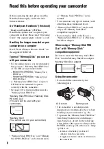 Предварительный просмотр 2 страницы Sony Handycam HDR-CX6EK Handbook