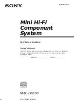 Preview for 1 page of Sony HCD-GS100 - Mini Hi-fi Component System Operating Instructions Manual