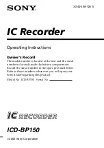 Preview for 1 page of Sony ICD-BP150 - Ic Recorder Operating Instructions Manual