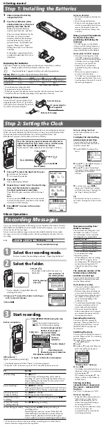 Предварительный просмотр 2 страницы Sony ICD-MX20 - Memory Stick Pro Duo Digital Voice... User Manual