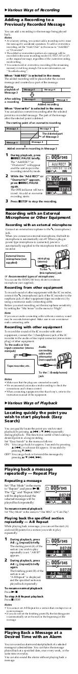 Preview for 5 page of Sony ICD-MX20 - Memory Stick Pro Duo Digital Voice... User Manual