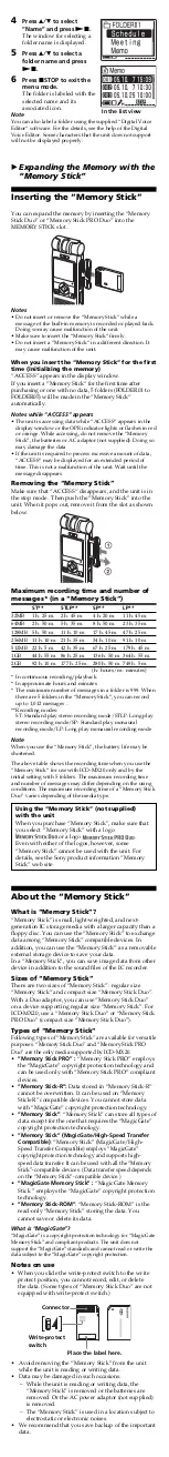 Preview for 9 page of Sony ICD-MX20 - Memory Stick Pro Duo Digital Voice... User Manual