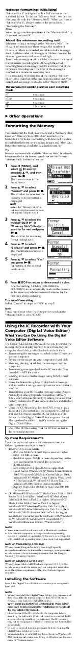 Preview for 10 page of Sony ICD-MX20 - Memory Stick Pro Duo Digital Voice... User Manual