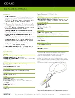 Предварительный просмотр 2 страницы Sony ICDU60 - 512MB Digital Voice Recorder Specifications